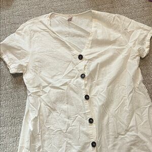 Linen Blend Button Cream Midi Dress